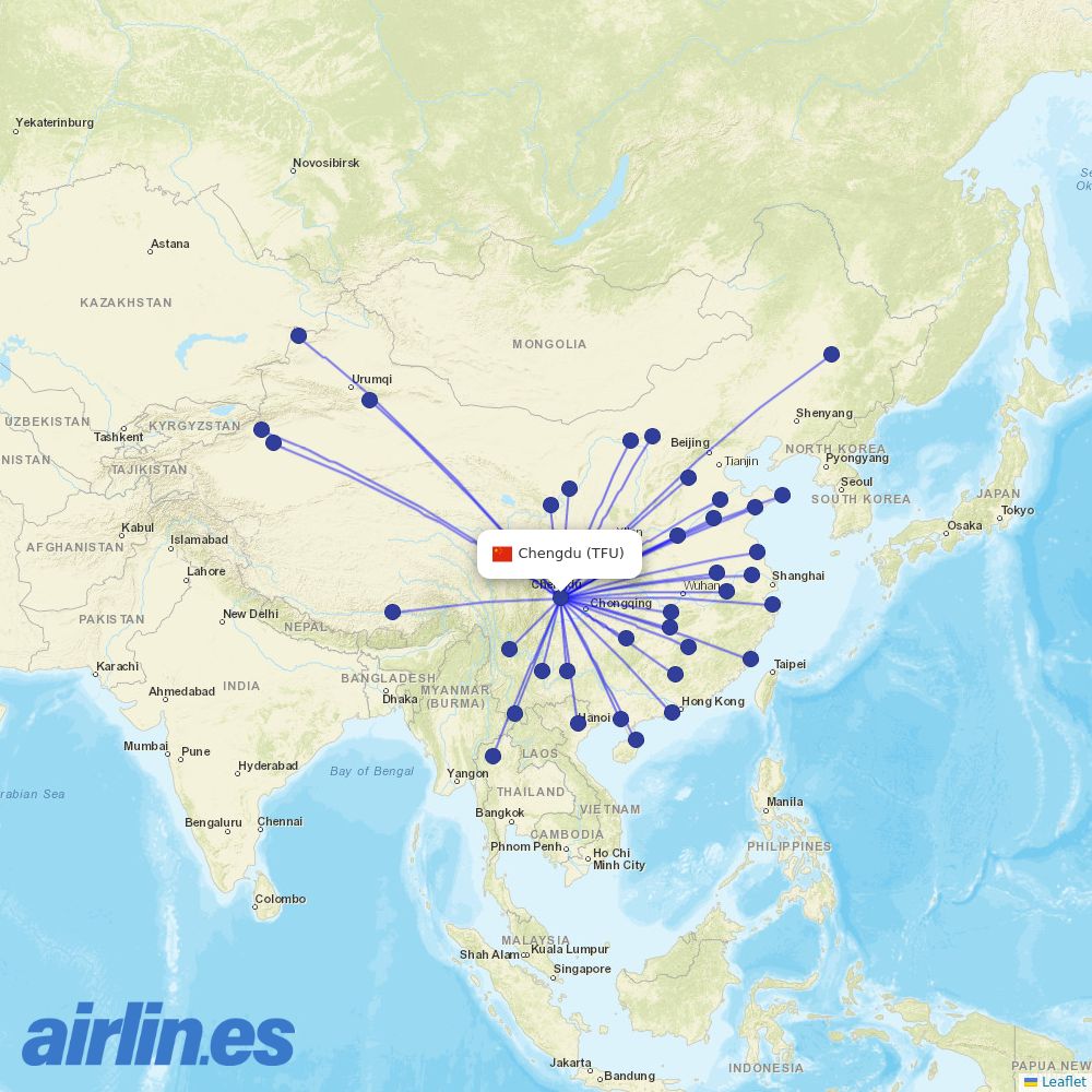 Chengdu Airlines from Tianfu International Airport destination map