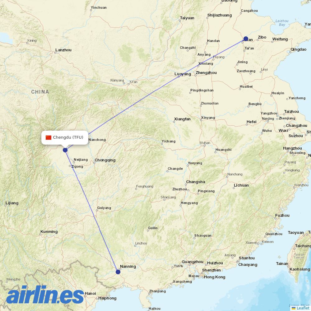 GX Airlines from Tianfu International Airport destination map
