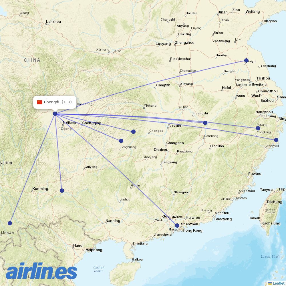 Colorful GuiZhou Airlines at TFU route map