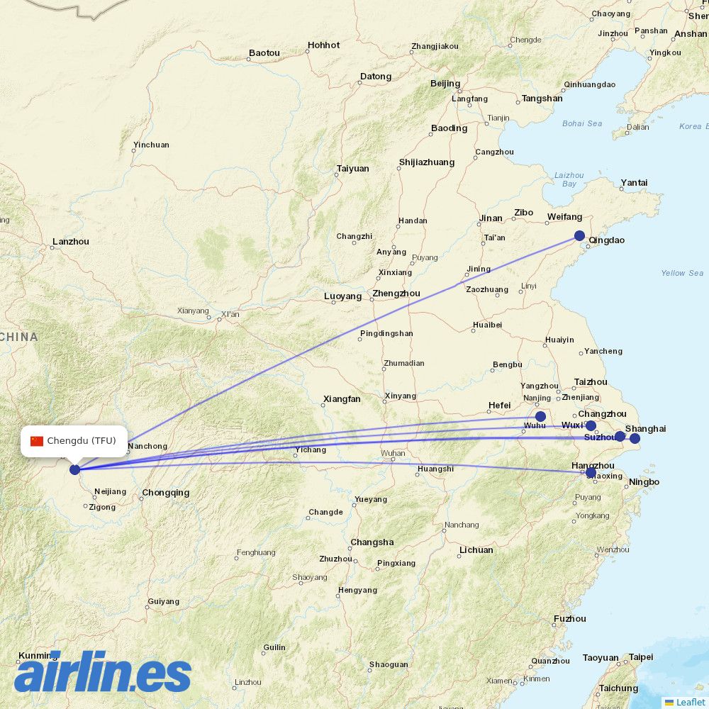 Juneyao Airlines at TFU route map