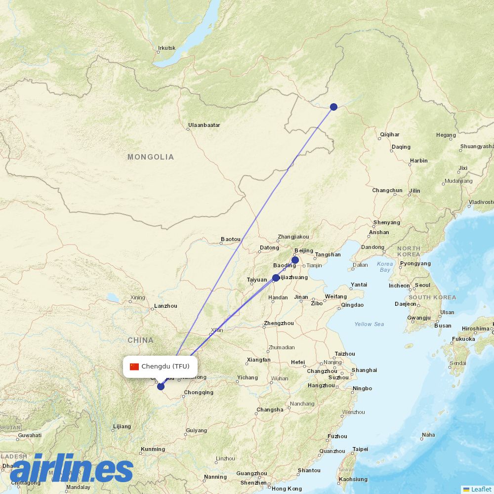 Hebei Airlines at TFU route map