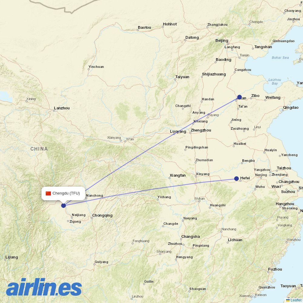 West Air (China) from Tianfu International Airport destination map