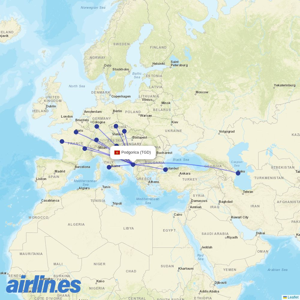 Air Montenegro at TGD route map