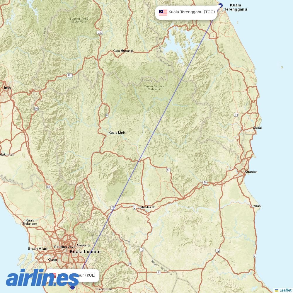 Malaysia Airlines from Sultan Mahmud destination map