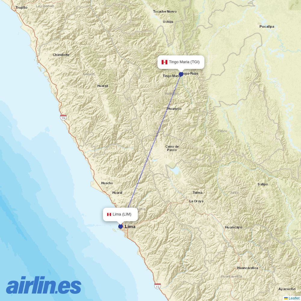 Atsa Airlines at TGI route map