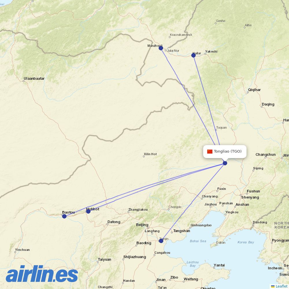 Gestair from Tongliao Airport destination map