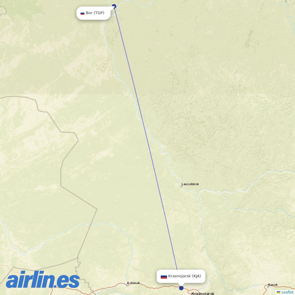 KrasAvia from Podkamennaya Tunguska Airport destination map
