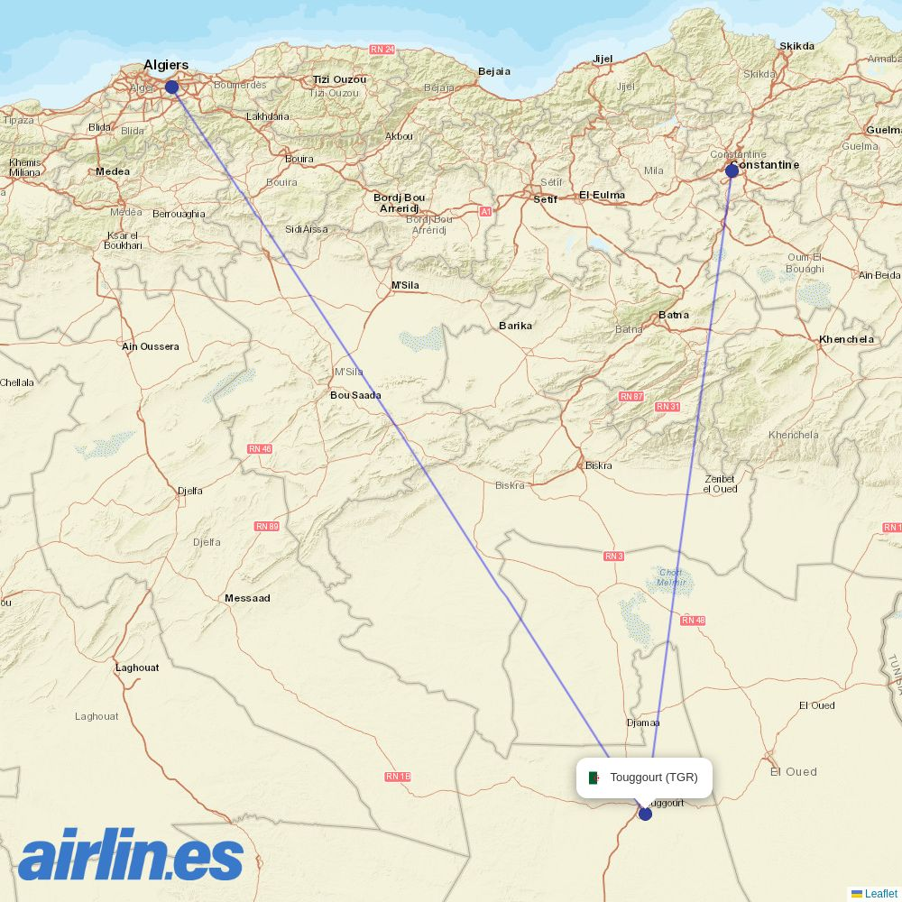 Air Algerie from Sidi Mahdi destination map