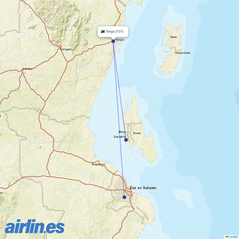 Coastal Aviation at TGT route map