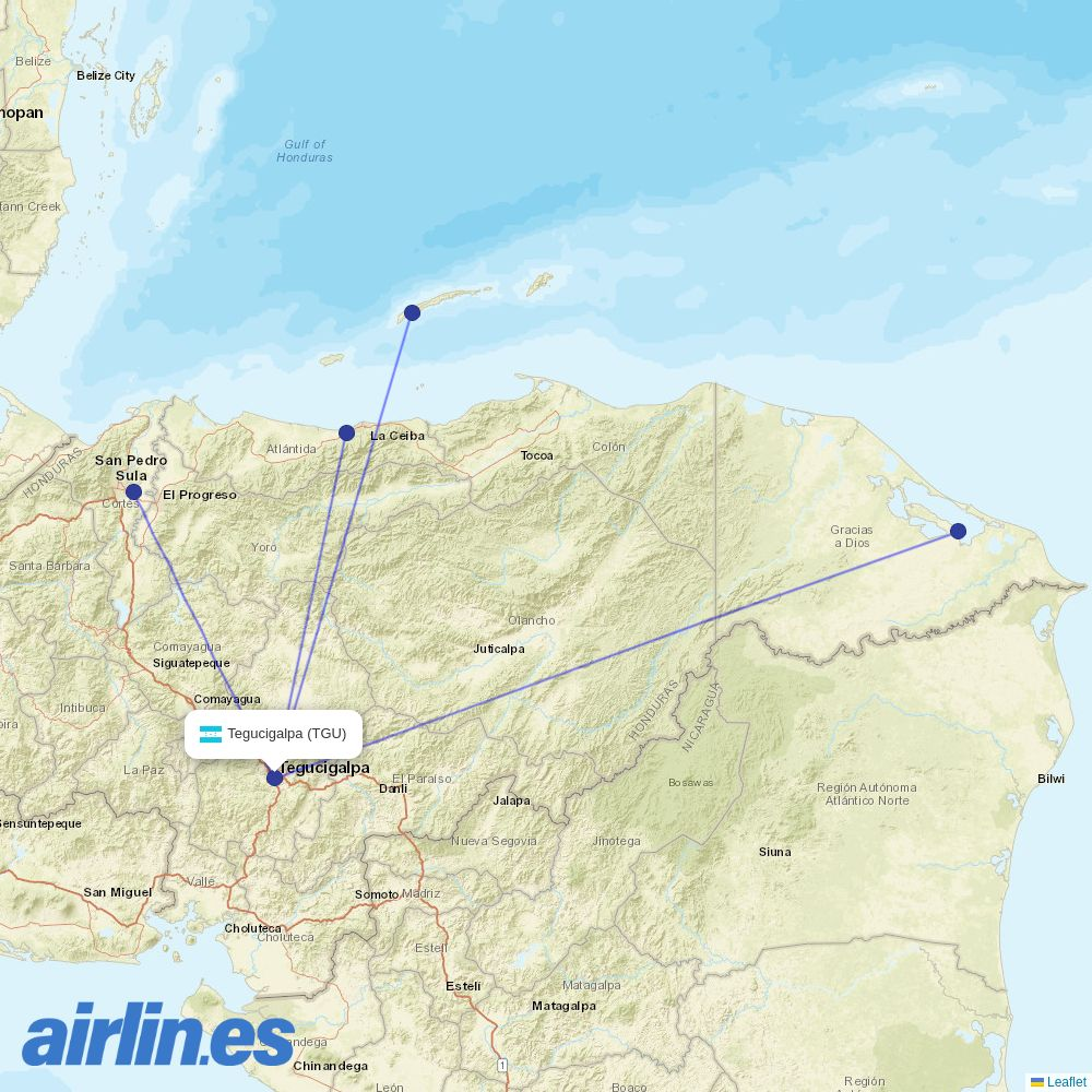 CM Airlines at TGU route map