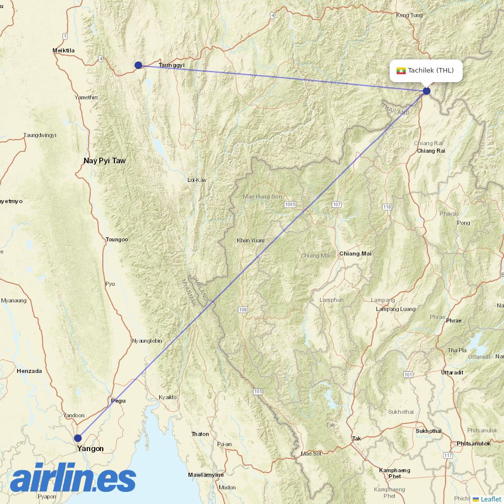Mann Yadanarpon Airlines from Tachilek Airport destination map