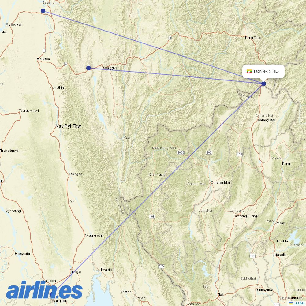 Germania from Tachilek Airport destination map