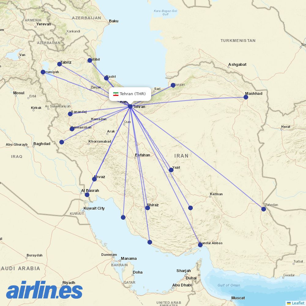 Iran Aseman Airlines at THR route map