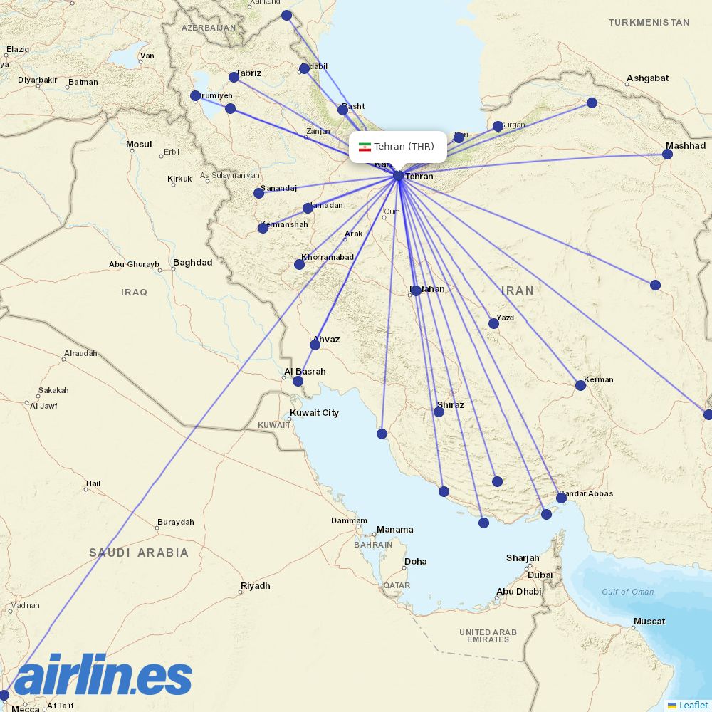 Iran Air at THR route map