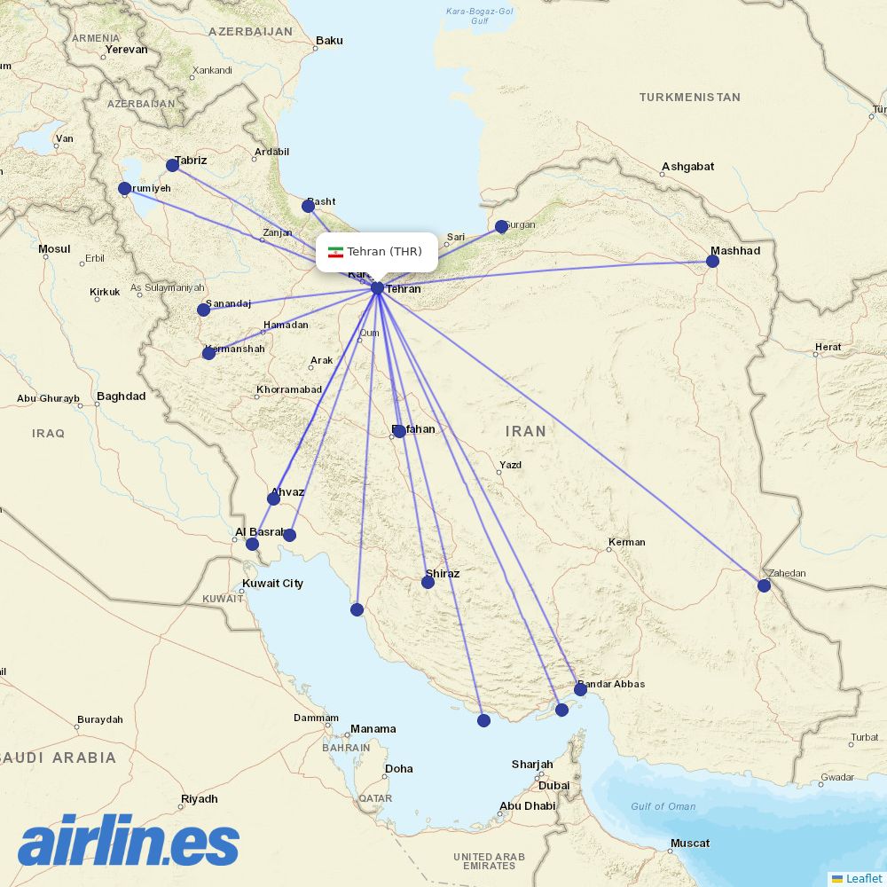 Qeshm Air at THR route map