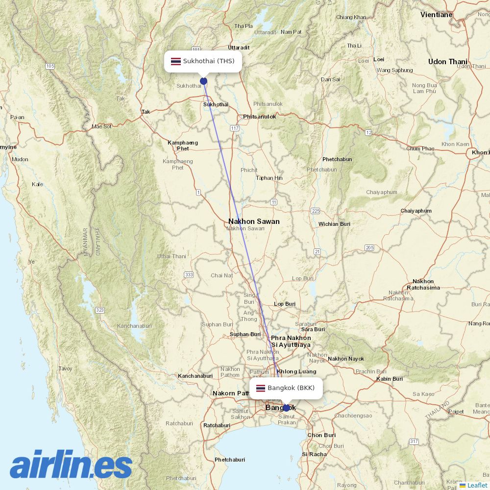Bangkok Airways at THS route map