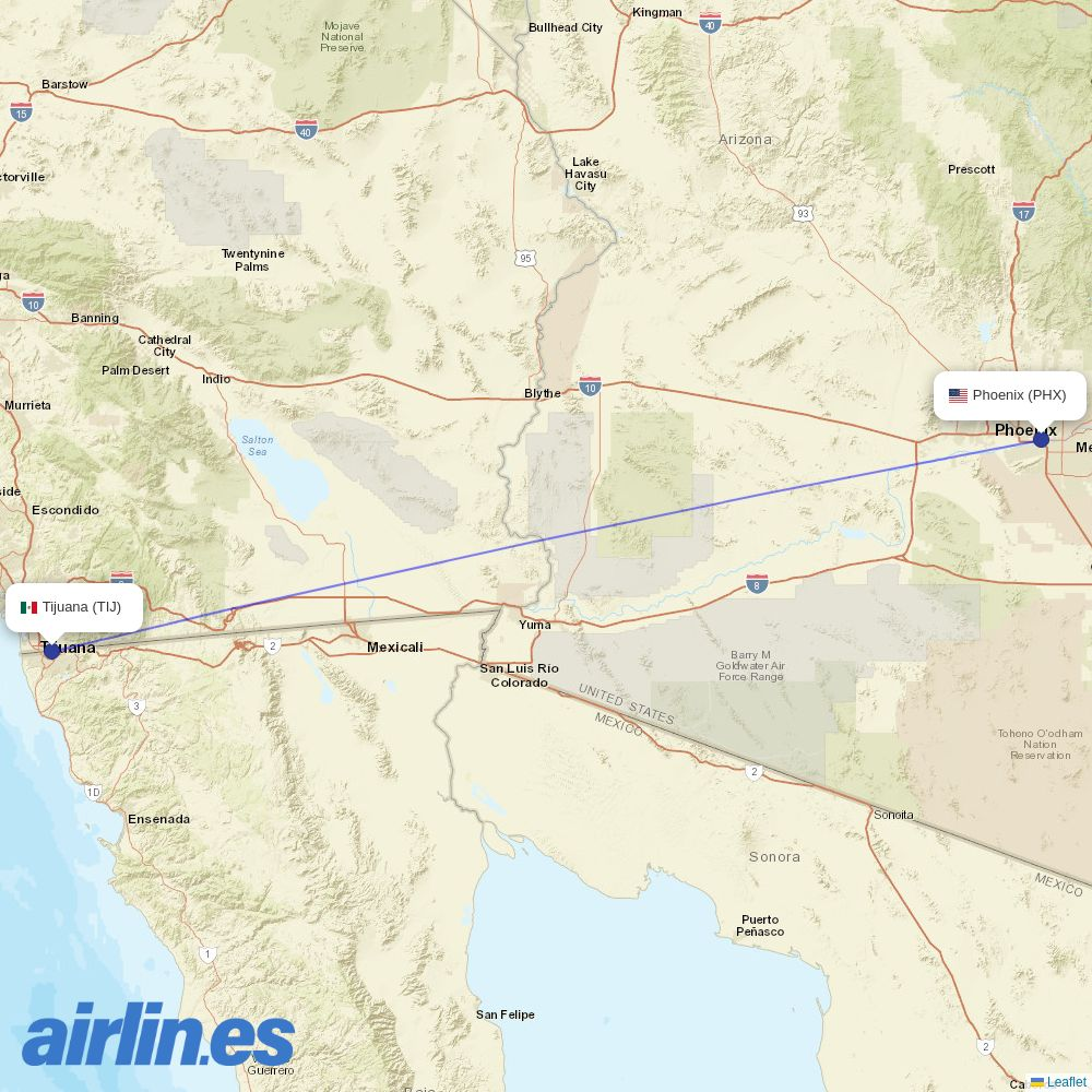 American Airlines from General Abelardo L Rodriguez International destination map