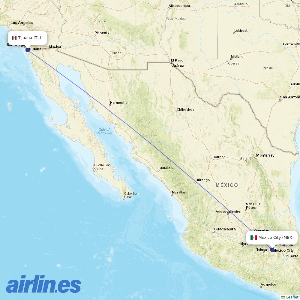 Aeromexico at TIJ route map