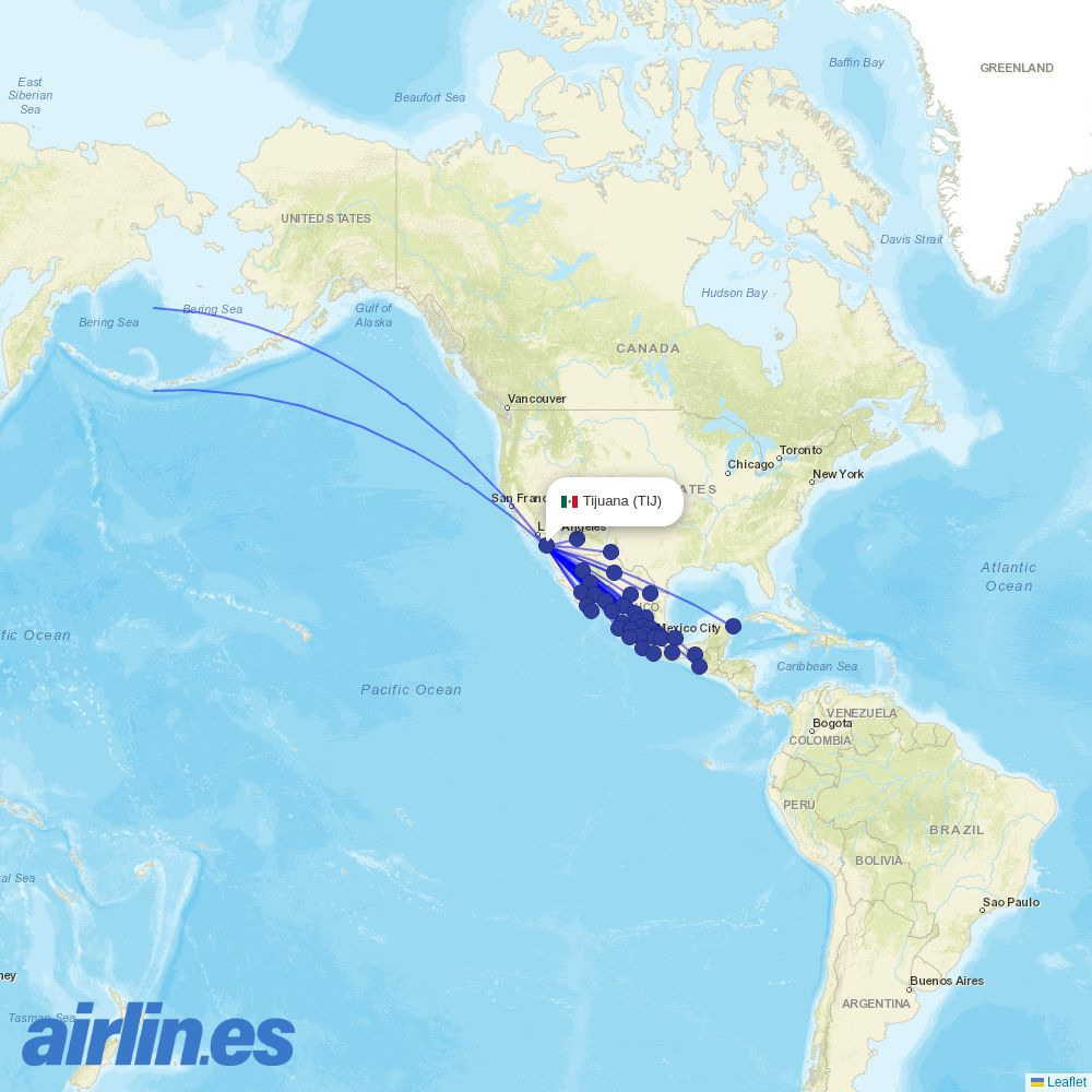 Mexicana at TIJ route map