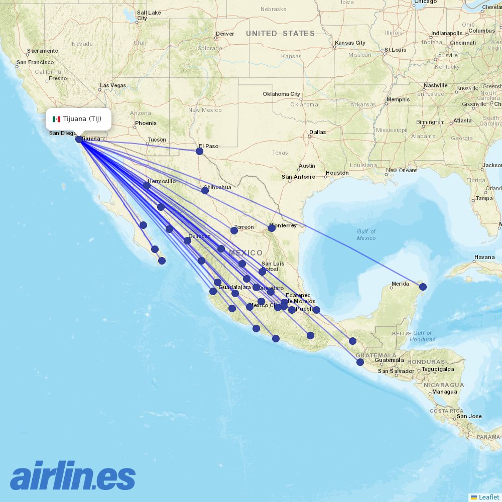 Volaris at TIJ route map