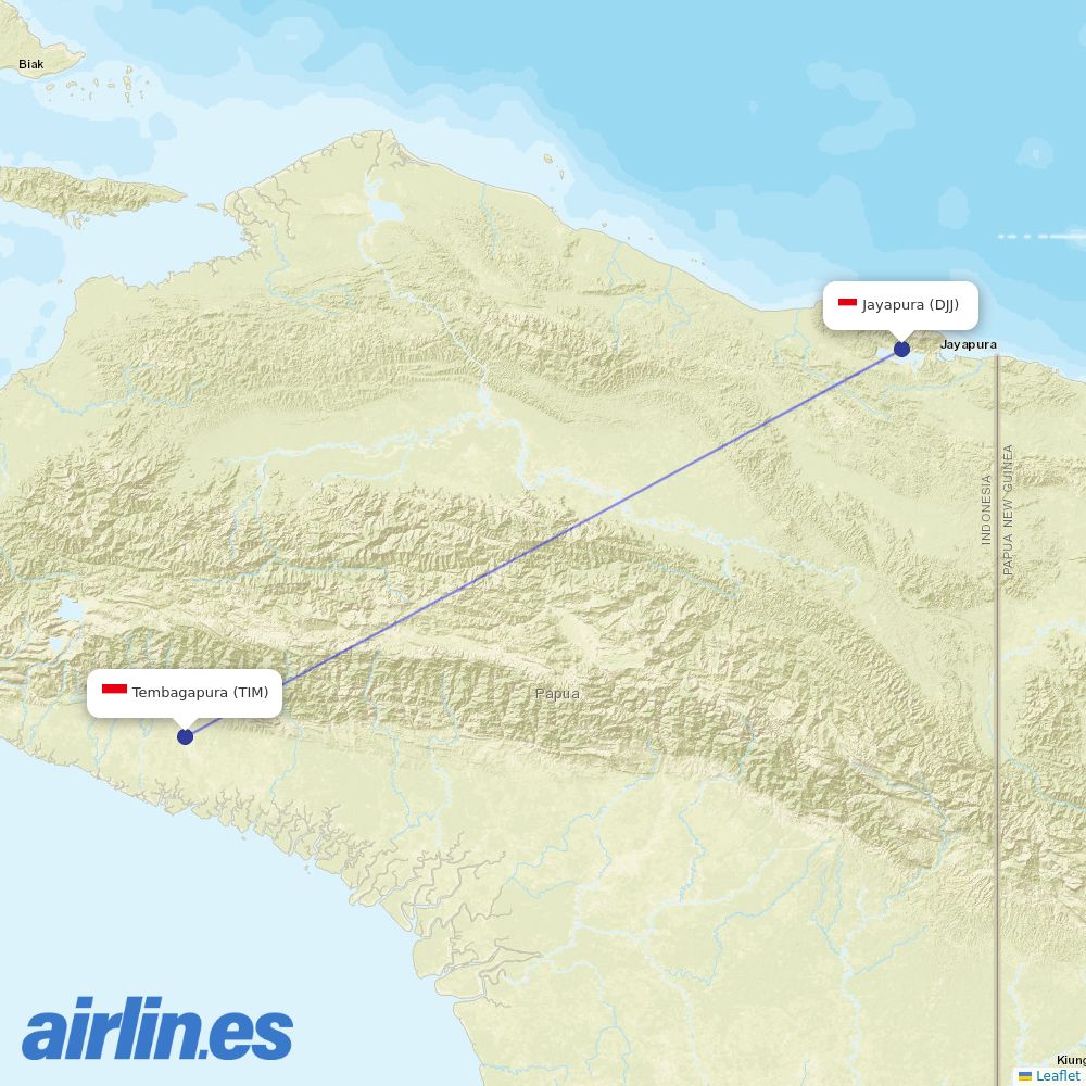 Garuda Indonesia from Moses Kilangin destination map
