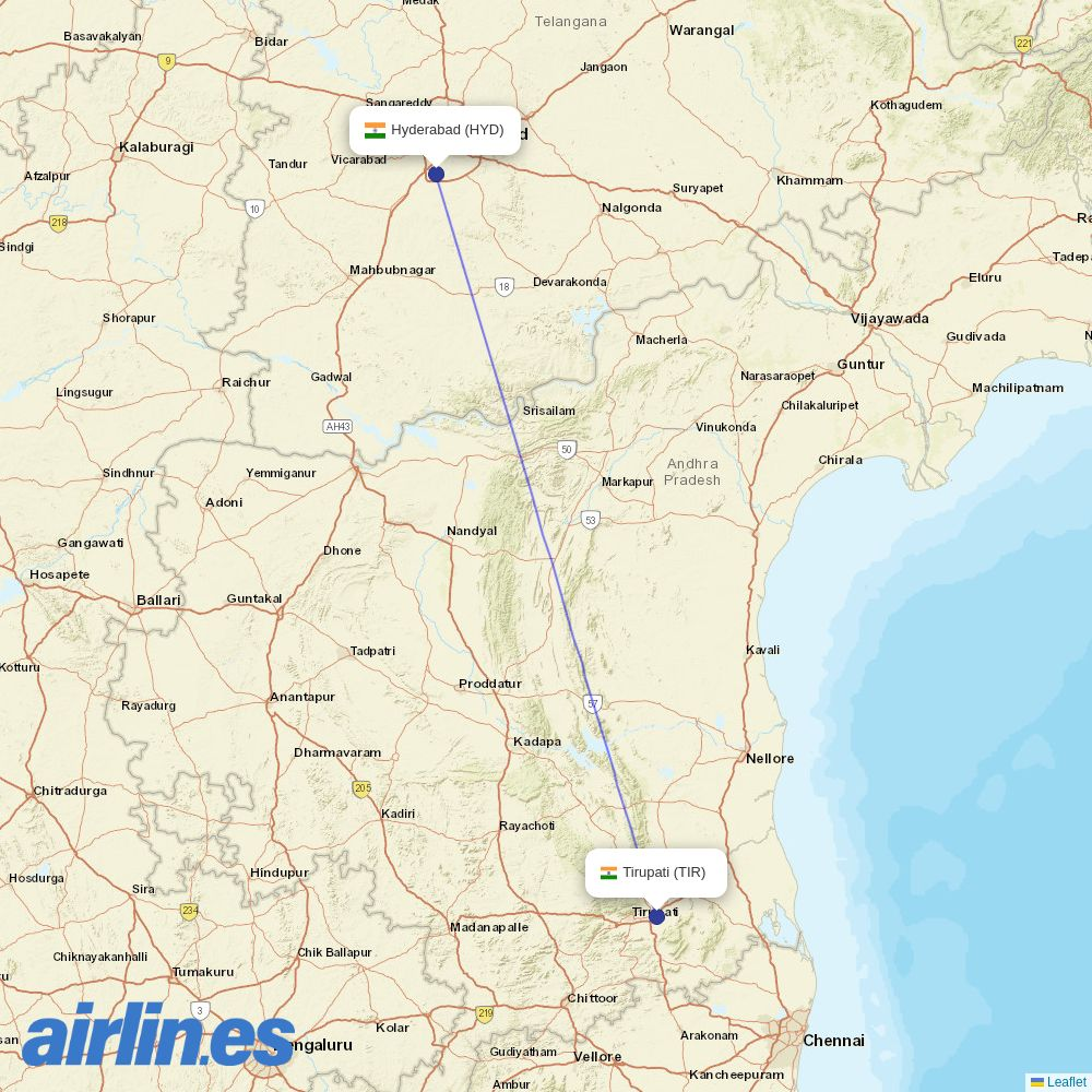 Alliance Air from Tirupati destination map