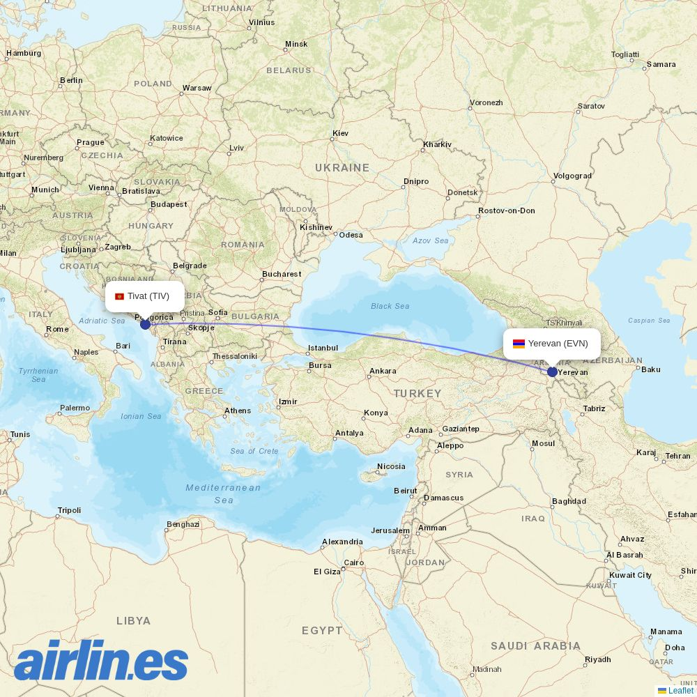 FlyOne Armenia at TIV route map