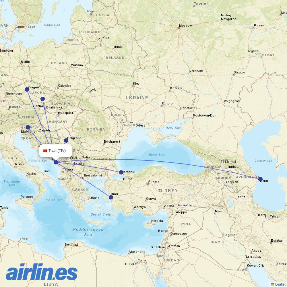 Air Montenegro at TIV route map