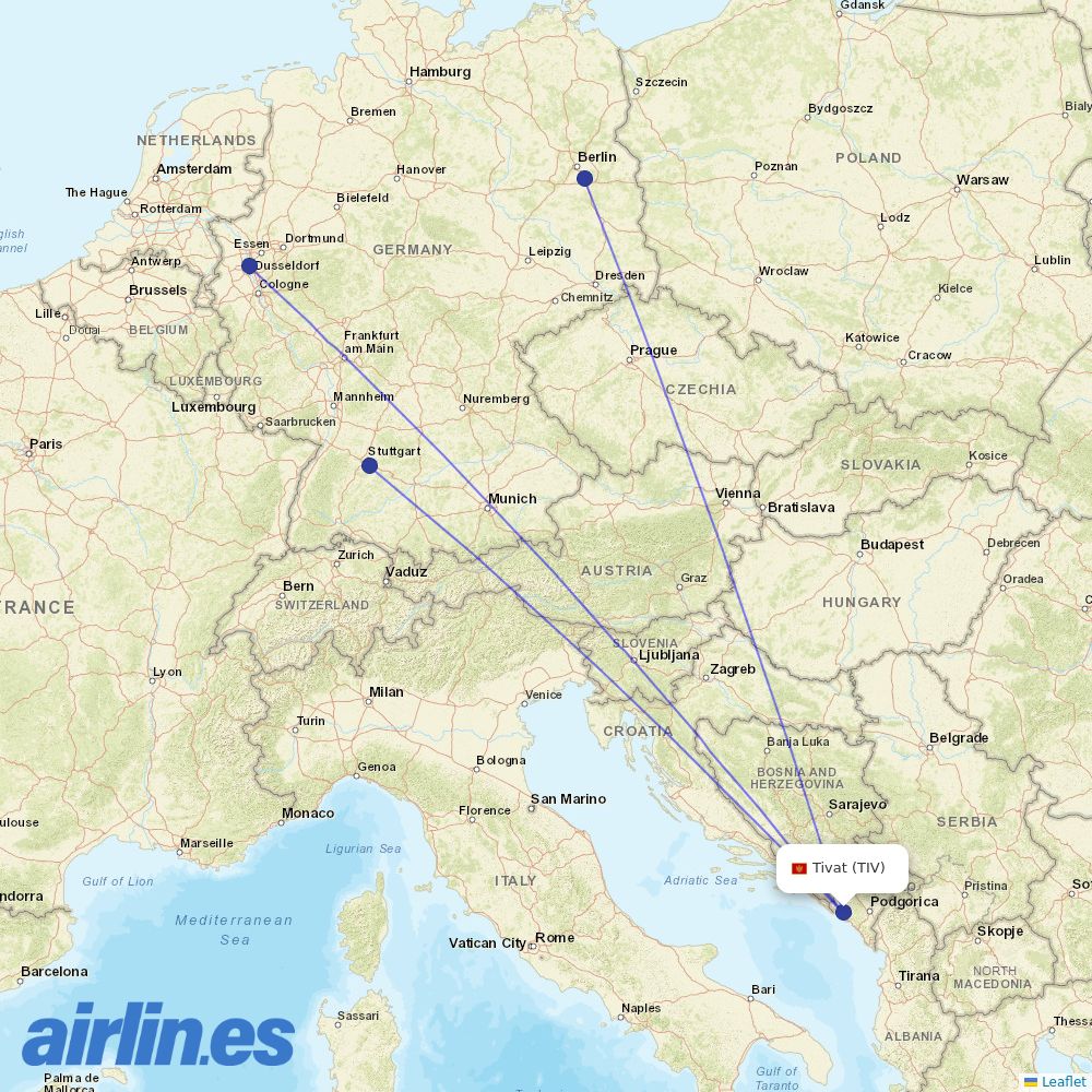 Eurowings from Tivat destination map