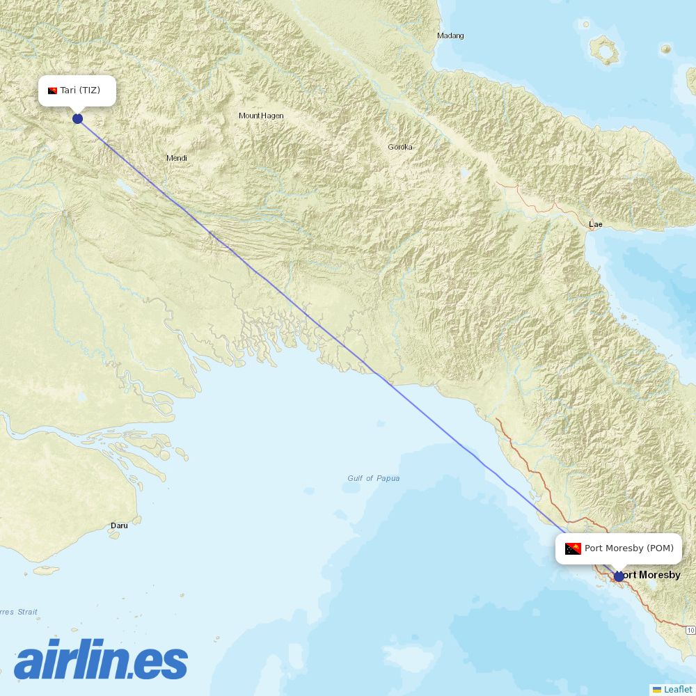 Air Niugini from Tari Airport destination map