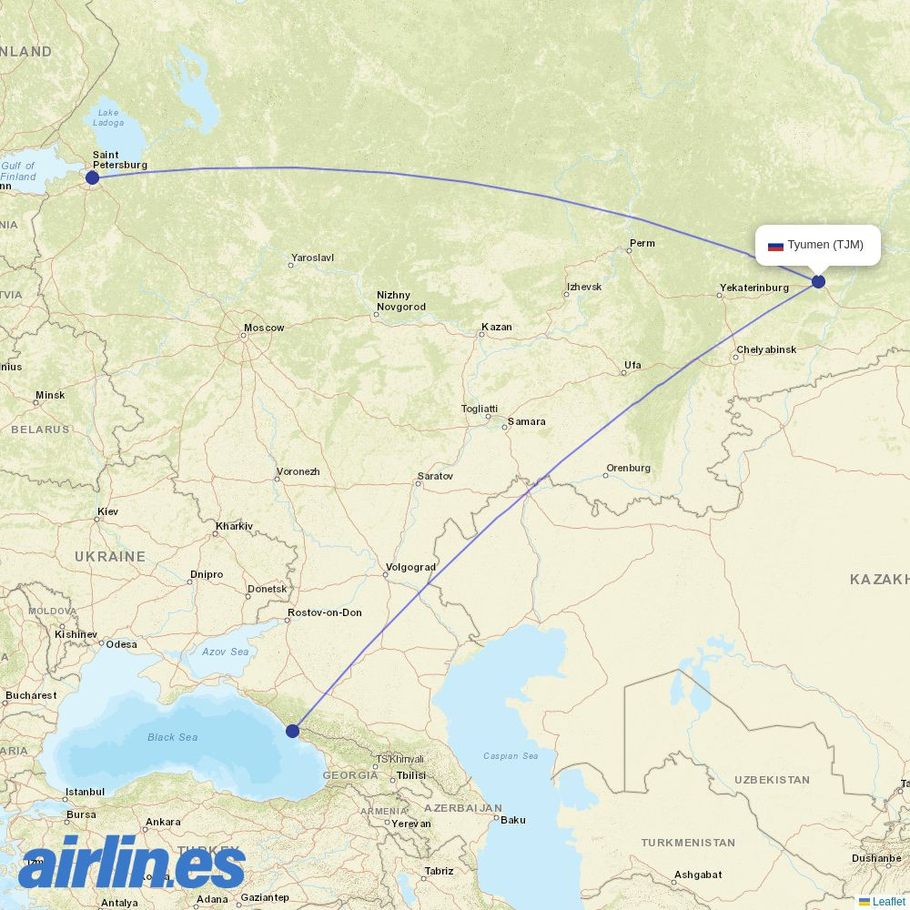 Smartavia from Roschino destination map