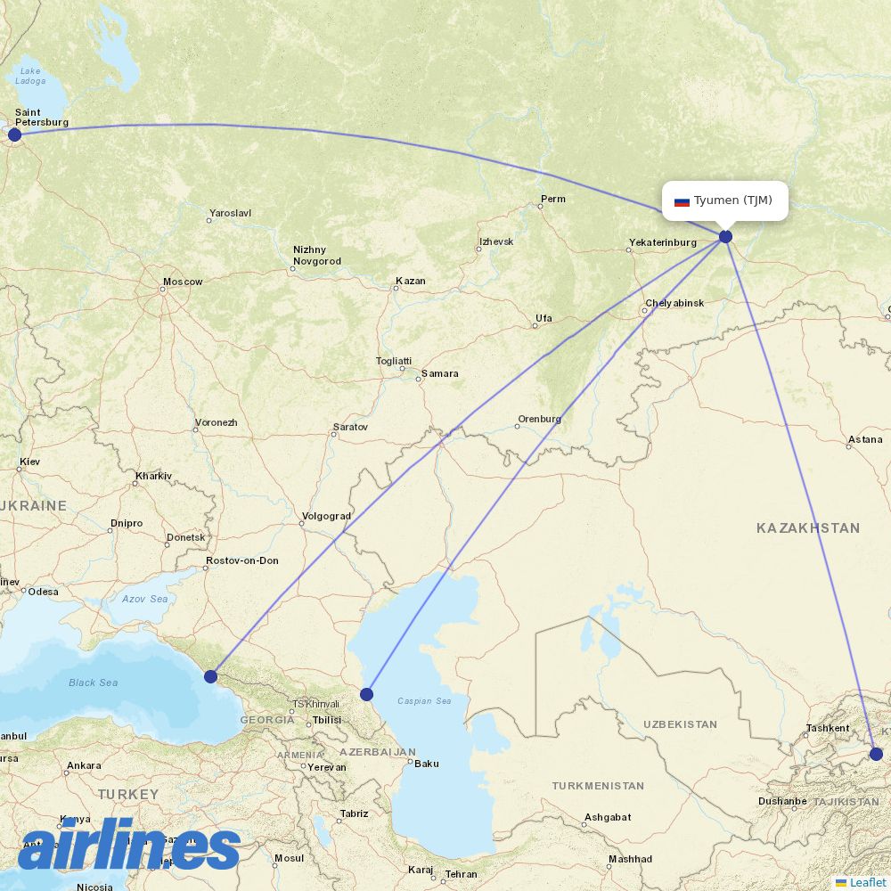 Nordwind Airlines from Roschino destination map