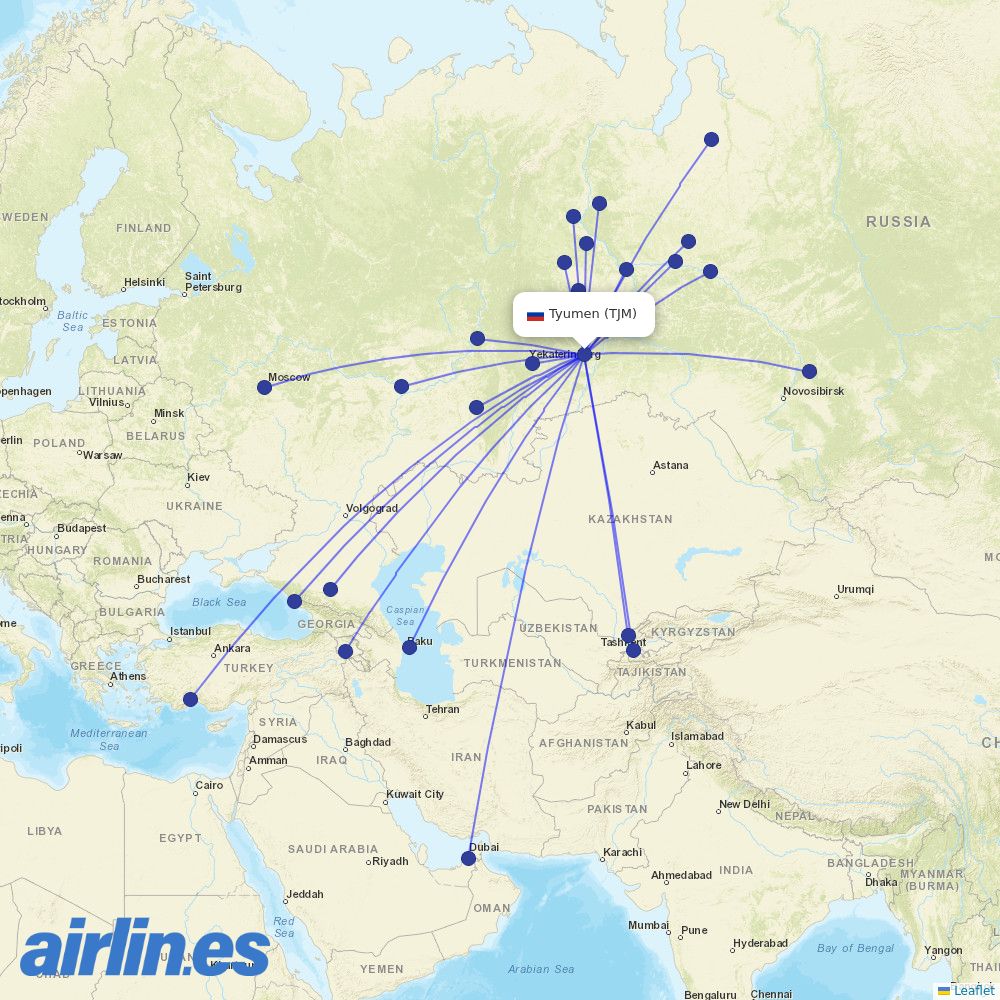 UTair at TJM route map