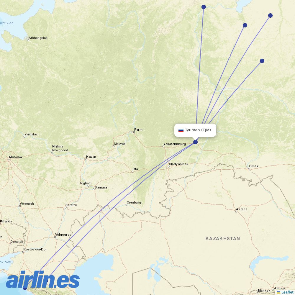 Yamal Airlines from Roschino destination map