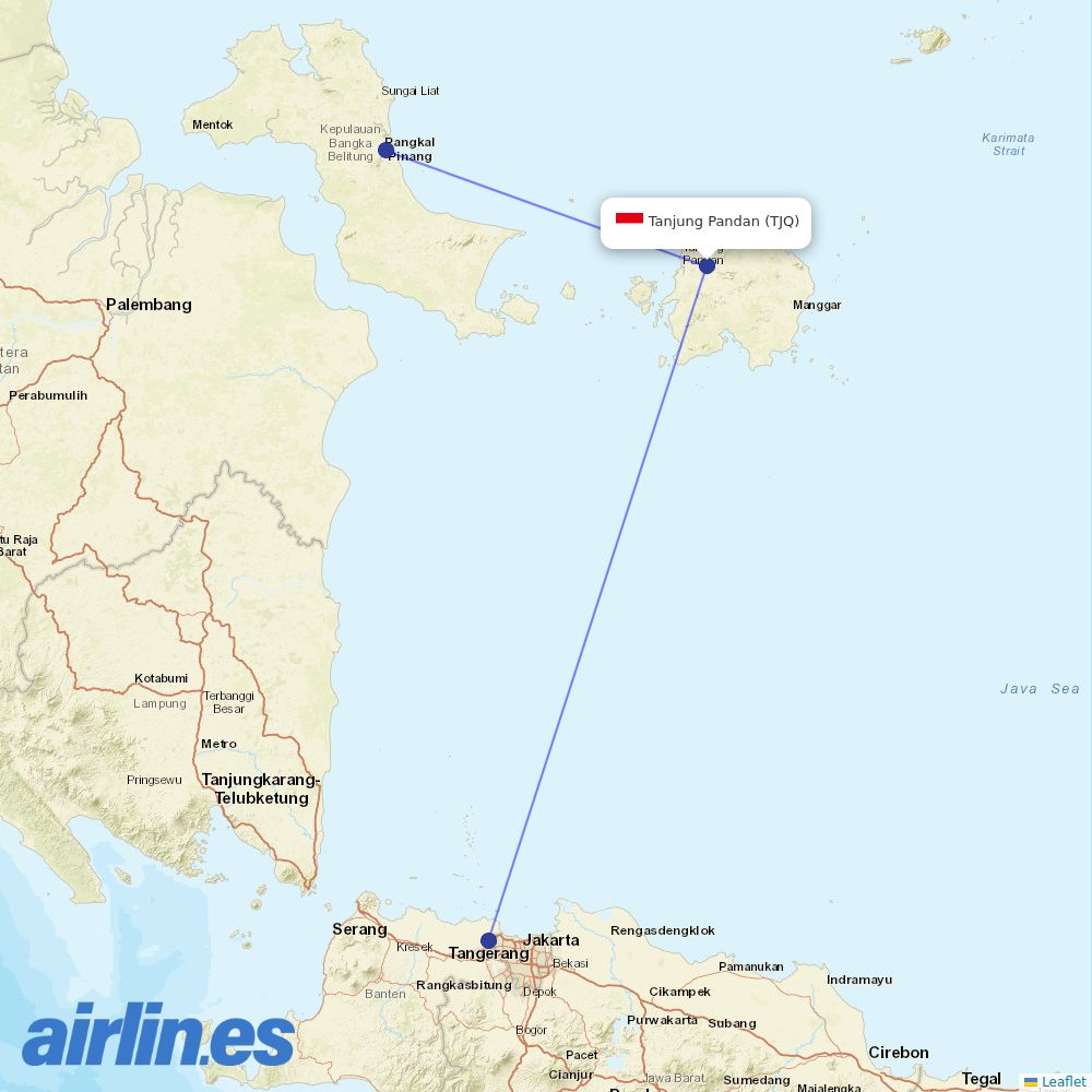 Sriwijaya Air at TJQ route map