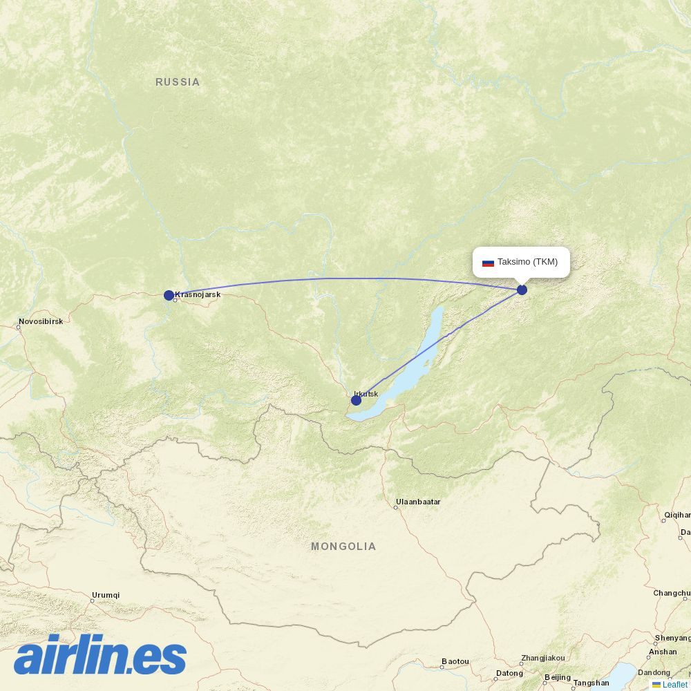 IrAero from Takismo Airport destination map