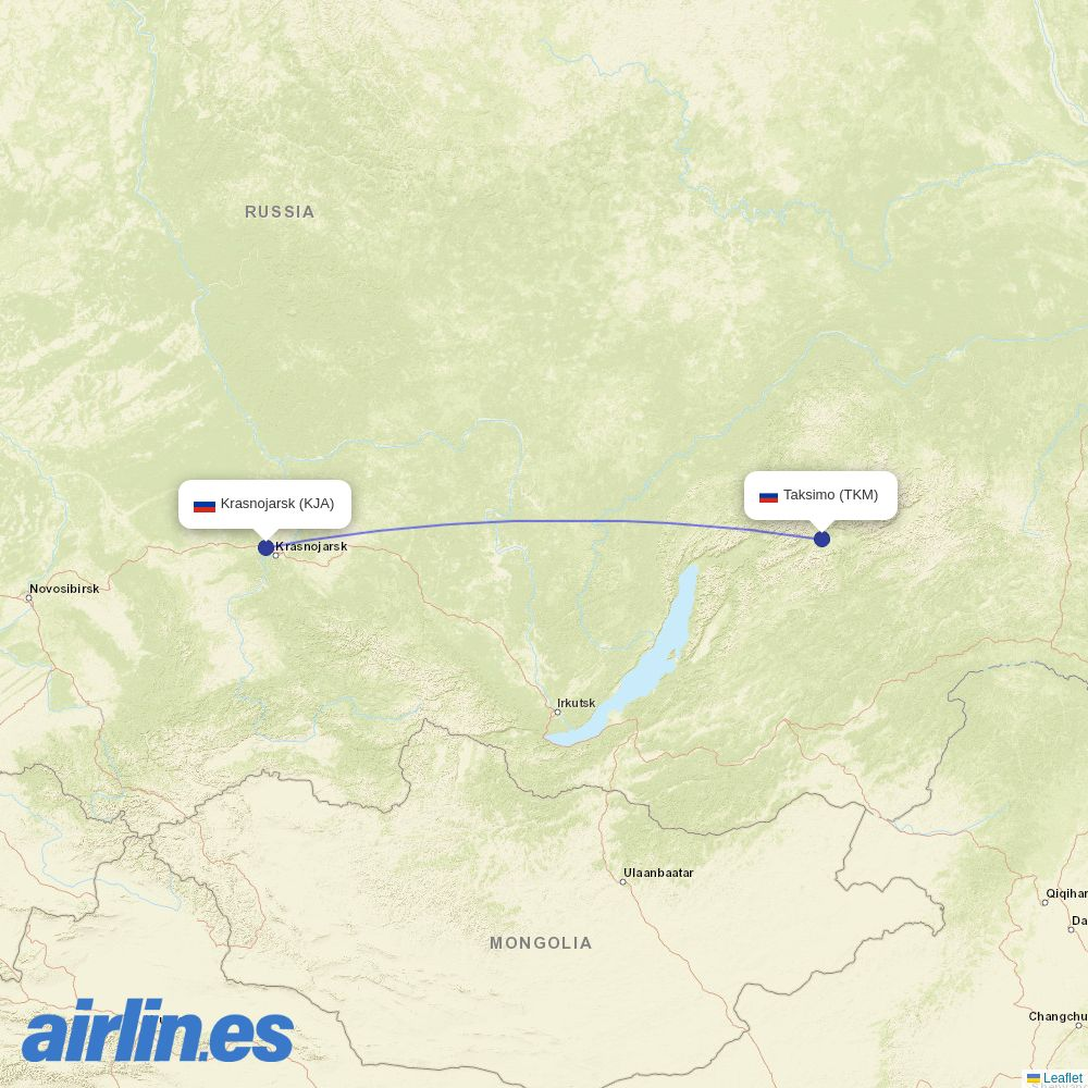 KrasAvia from Takismo Airport destination map