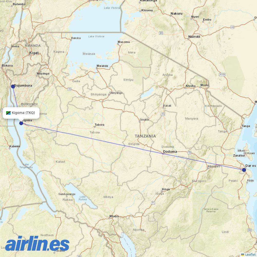 Air Tanzania at TKQ route map