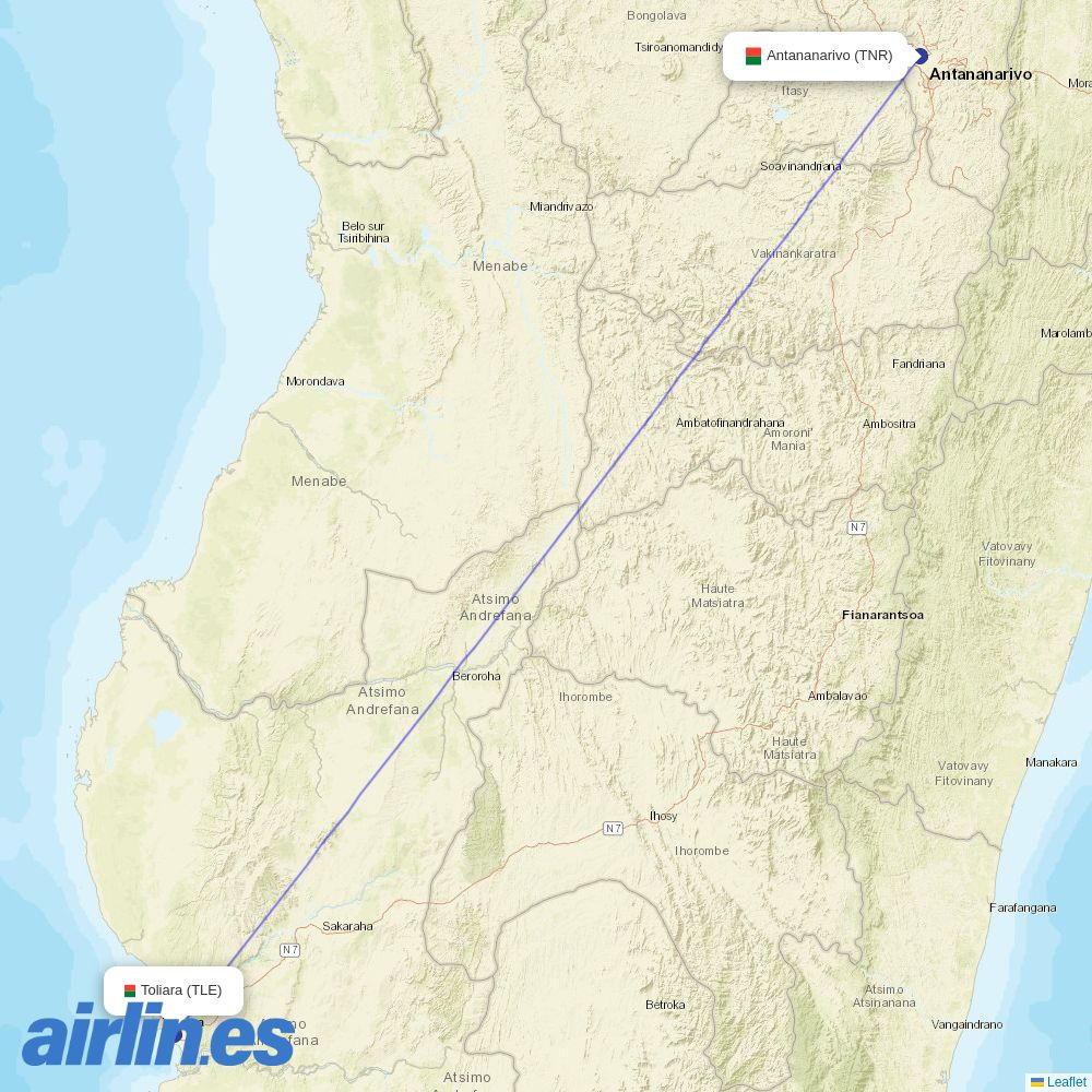 Madagascar Airlines at TLE route map