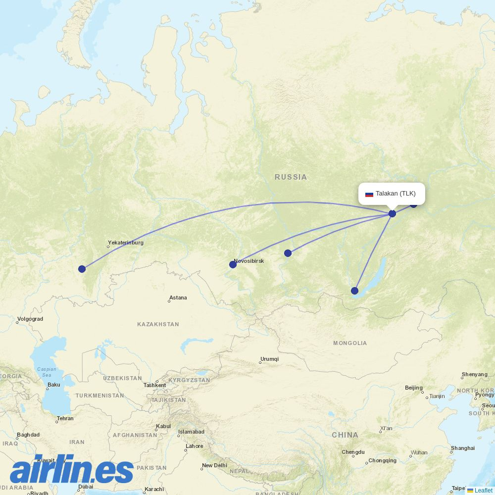 IrAero from Talakan Airport destination map