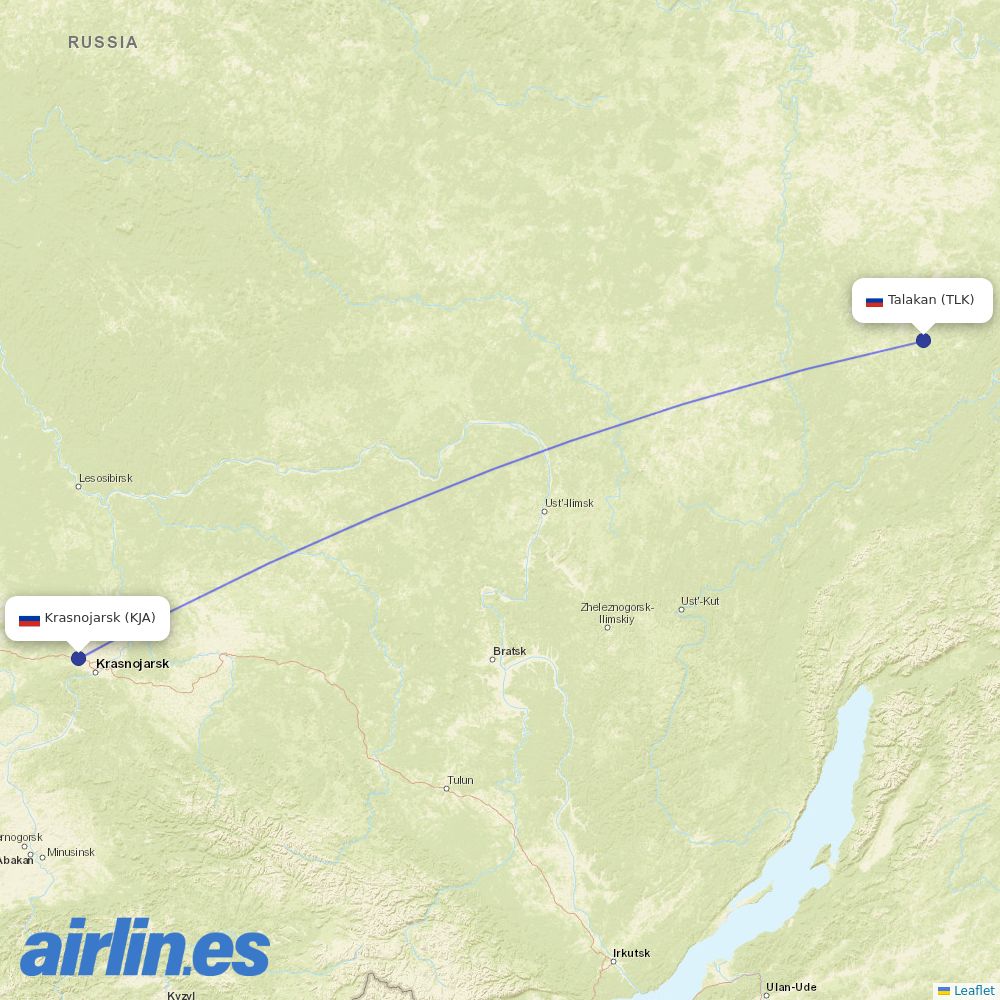 KrasAvia from Talakan Airport destination map