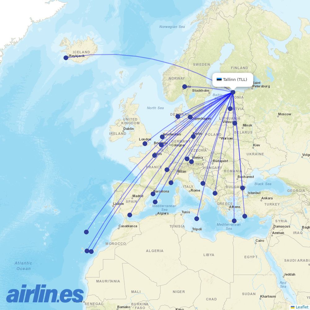 Air Baltic from Tallinn destination map