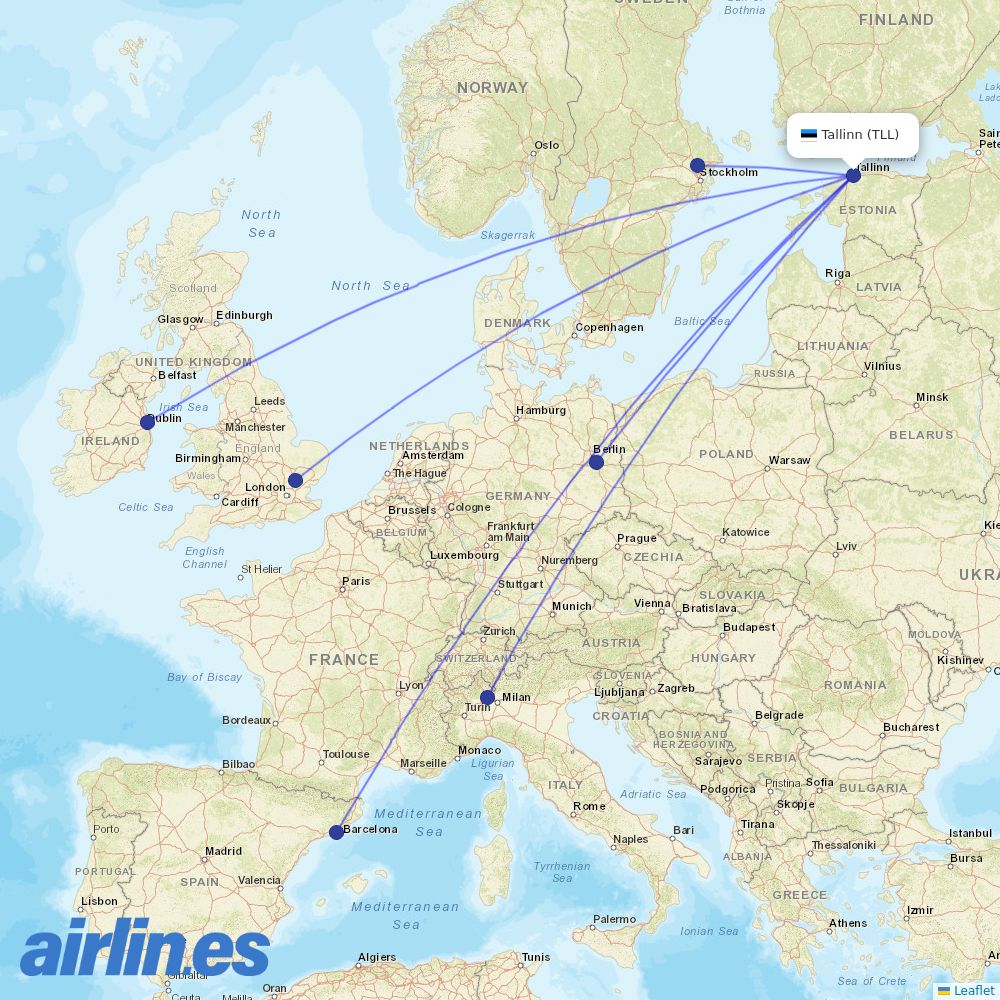 Ryanair from Tallinn destination map