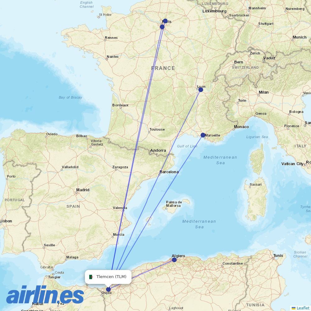 Air Algerie from Zenata destination map