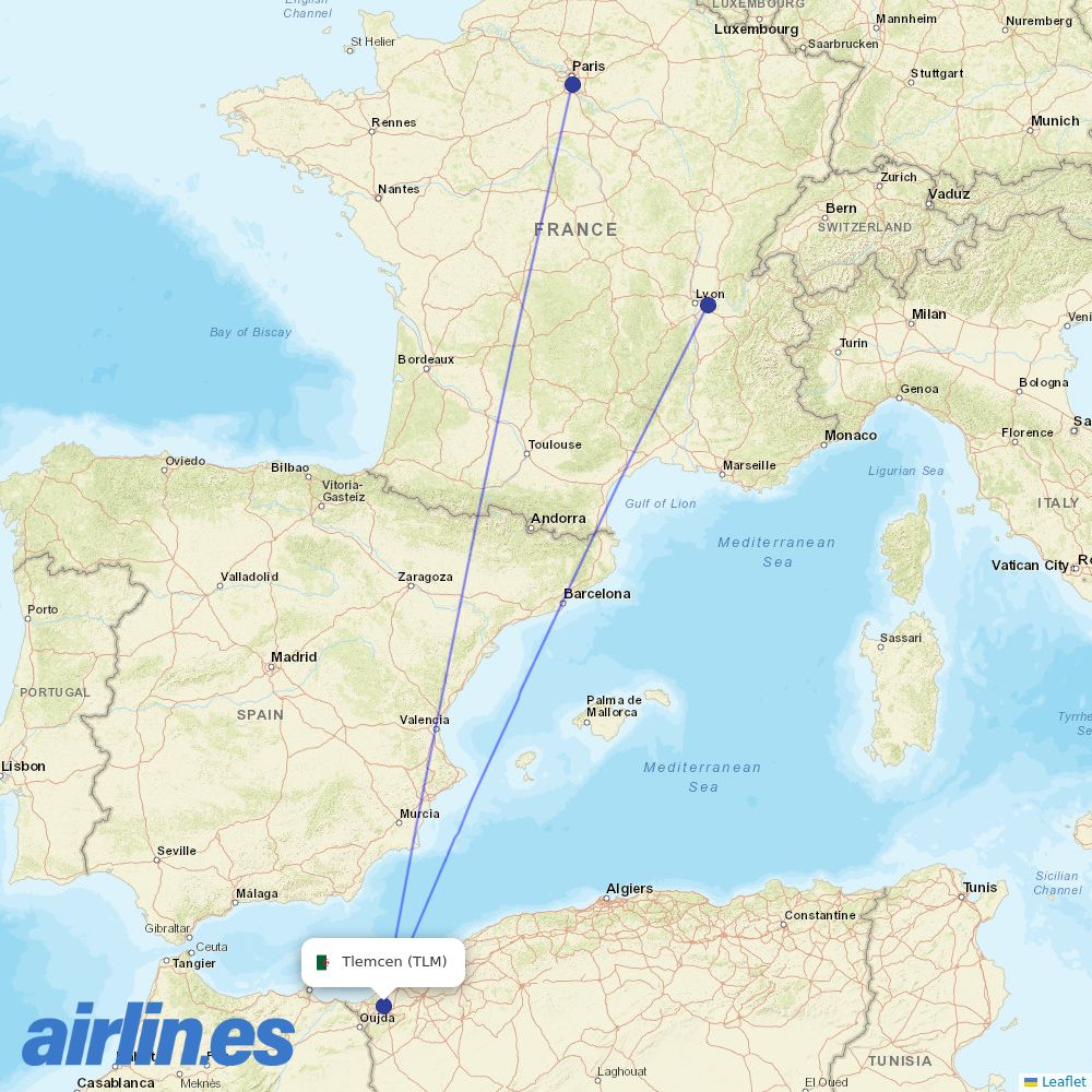 Transavia France from Zenata destination map