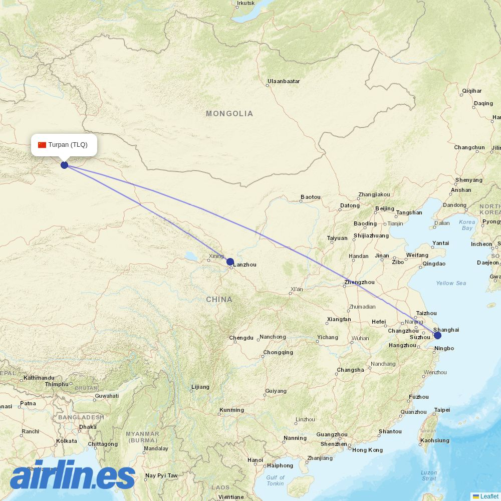 Spring Airlines from Turpan Jiaohe Airport destination map