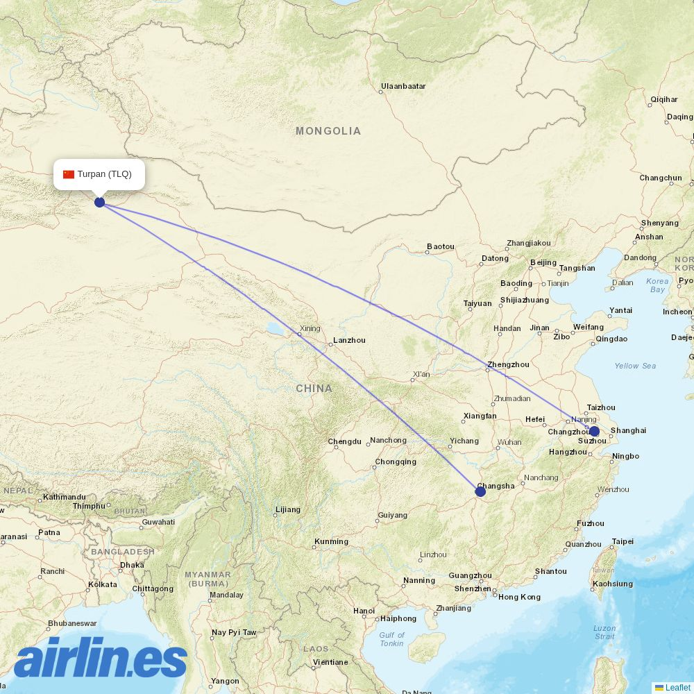 Air Travel from Turpan Jiaohe Airport destination map