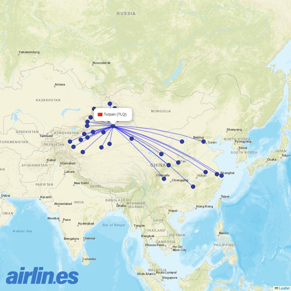 Suparna Airlines from Turpan Jiaohe Airport destination map