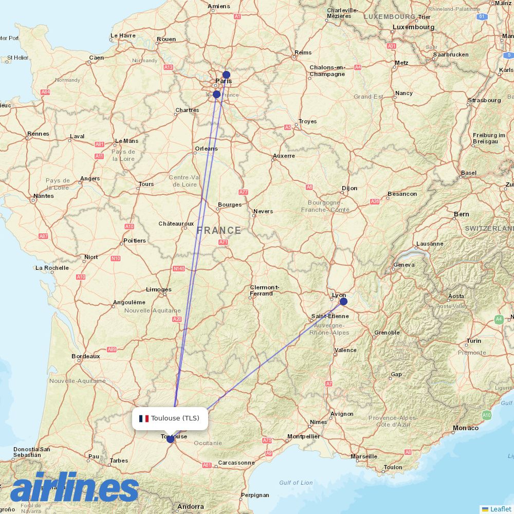 Air France at TLS route map