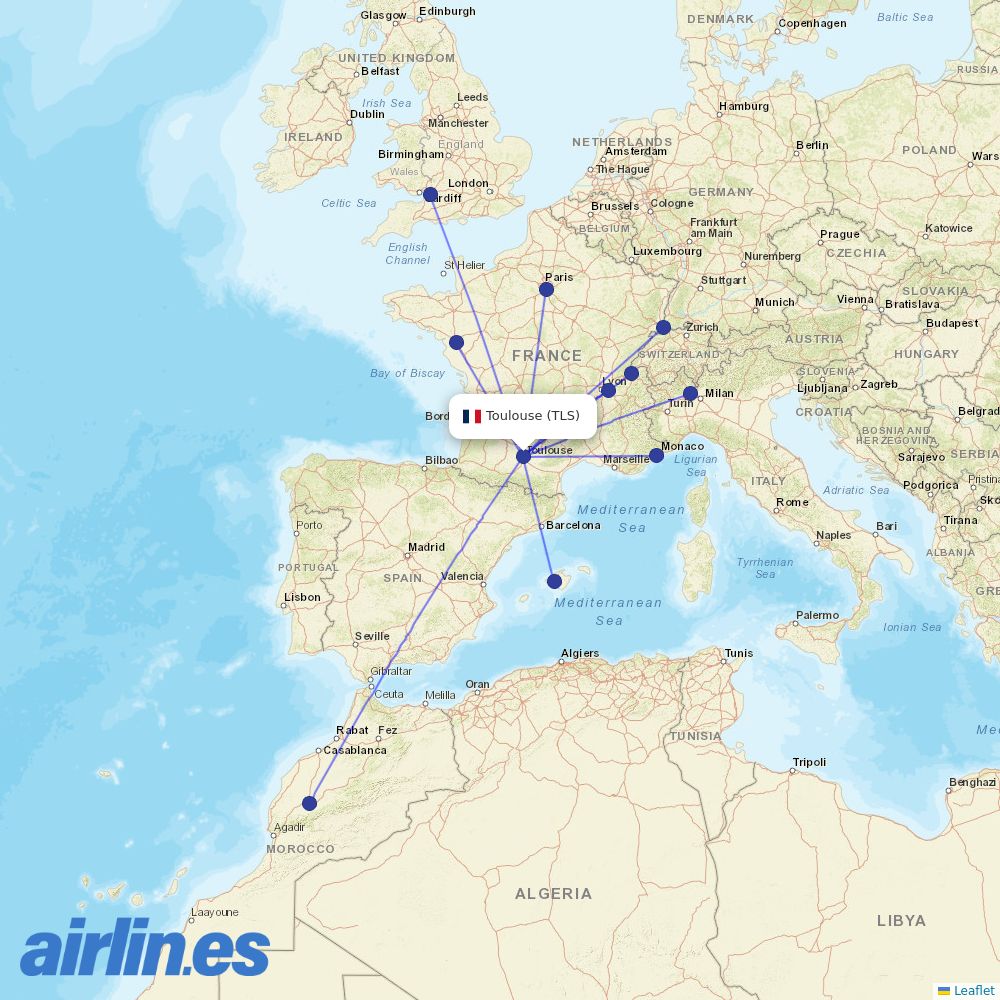 easyJet from Toulouse–Blagnac Airport destination map